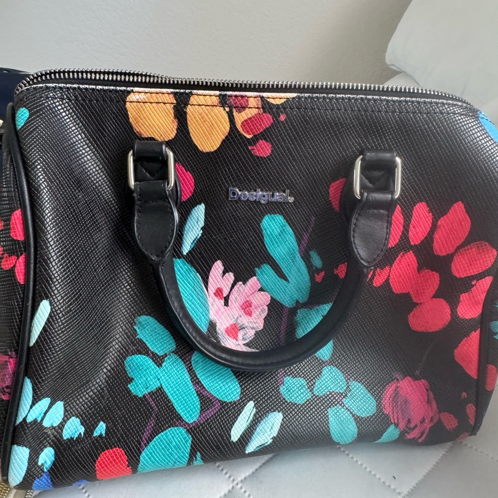 Desigual Black Multicolor Floral Satchel